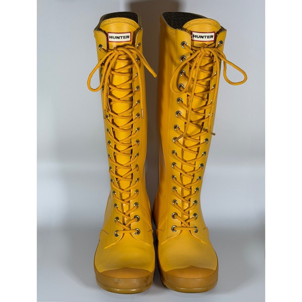 Hunter Watling W24096 US 8F 7M Marigold Yellow Lace Up Tall Rain Boots